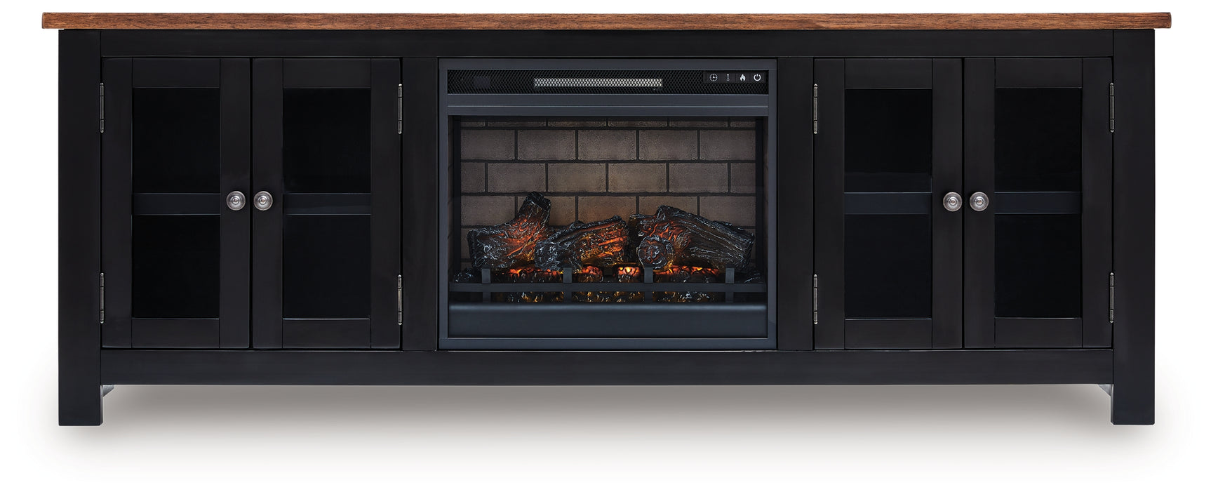 Wildenauer Brown/Black 76" TV Stand with Electric Fireplace