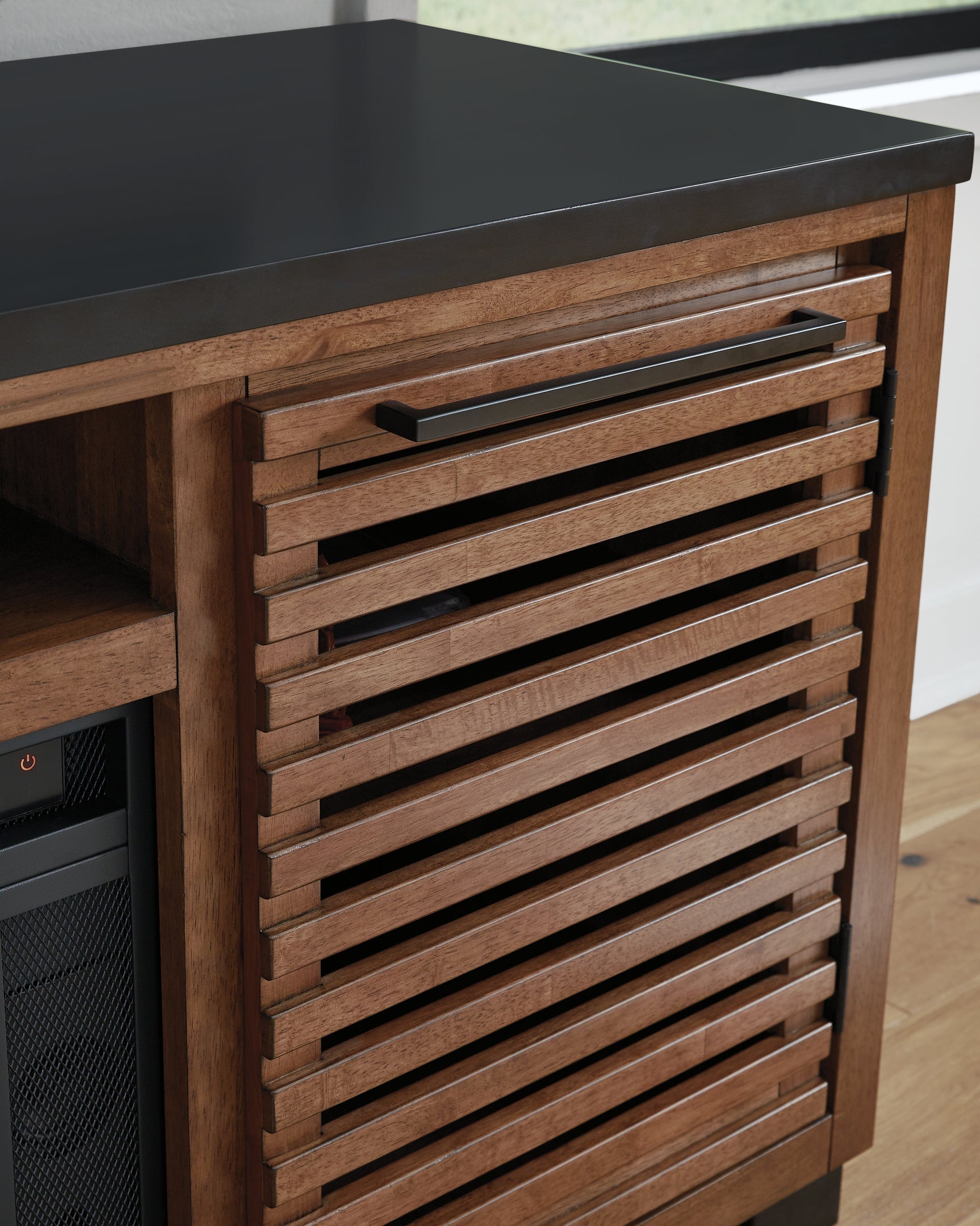 Kallari Warm Brown/Black 84" TV Stand with Electric Fireplace