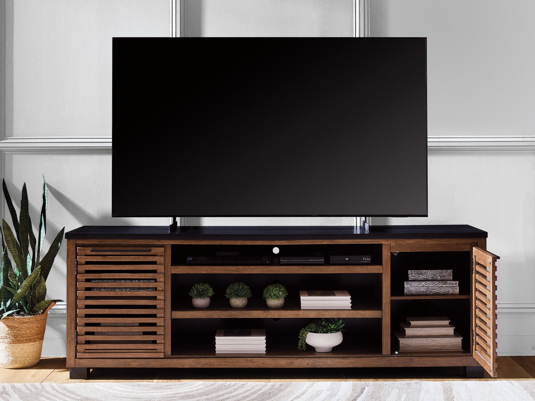 Kallari Warm Brown/Black 84" TV Stand
