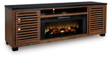 Kallari Warm Brown/Black 84" TV Stand with Electric Fireplace