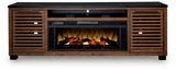 Kallari Warm Brown/Black 84" TV Stand with Electric Fireplace