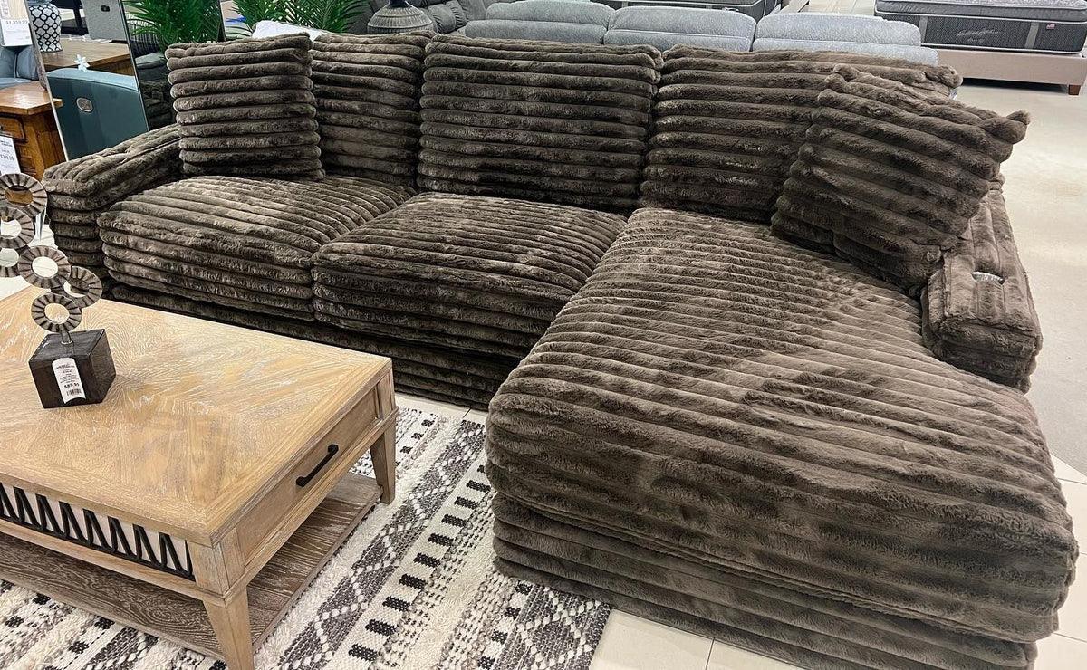 Kelly Oversized Corduroy Chocolate 123" Sectional with Cupholders