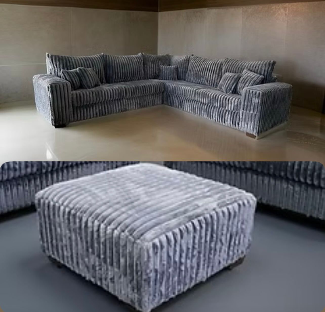 122" x 122" Gray Sectional & Ottoman
