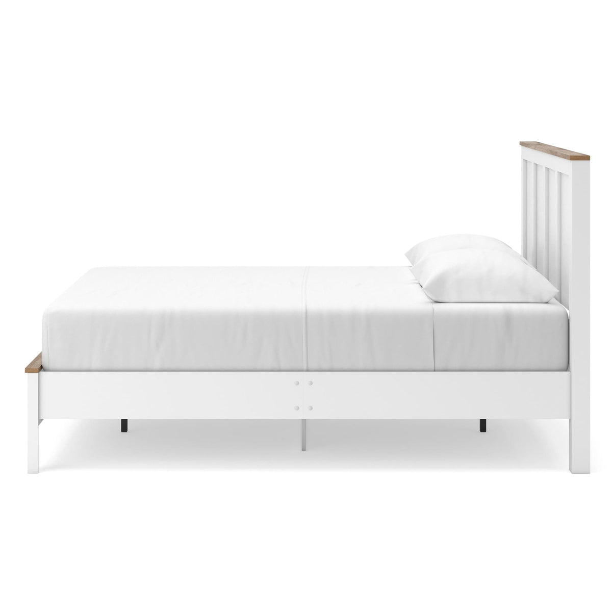 Kerisden White/Brown Queen Panel Complete Bed Frame — side view