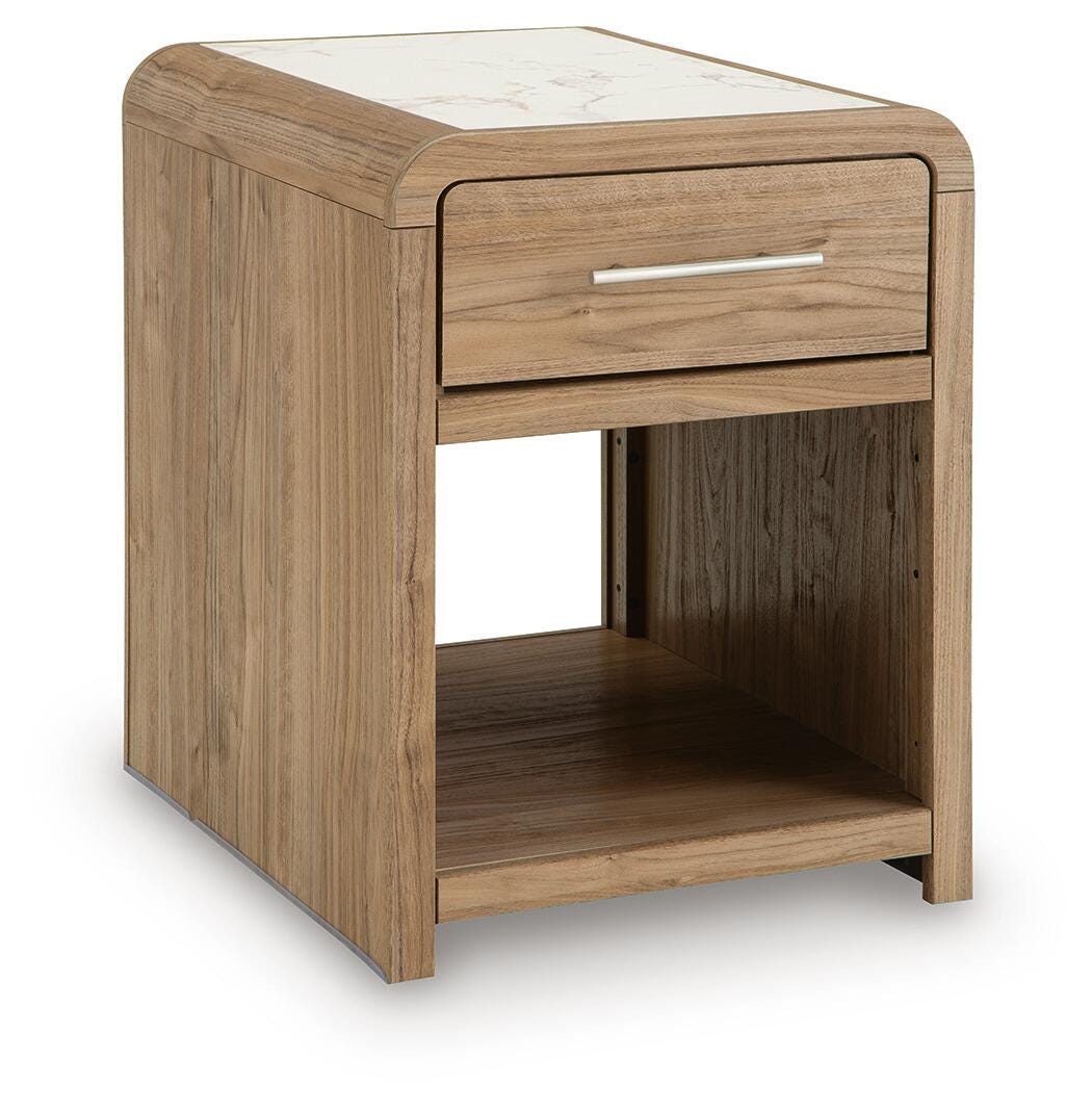 Dovander White/Natural End Table — angled view