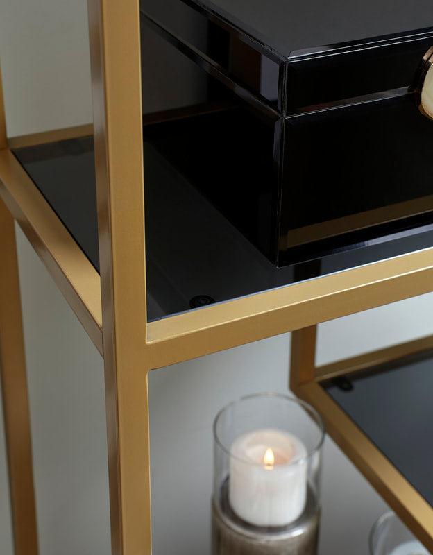 Frankwell Gold Finish Modern Industrial Metal Glass 5 Shelves Bookcase - Ella Furniture