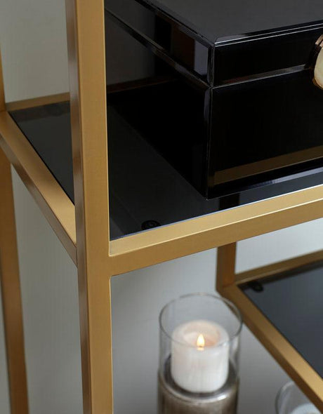 Frankwell Gold Finish Modern Industrial Metal Glass 5 Shelves Bookcase - Ella Furniture
