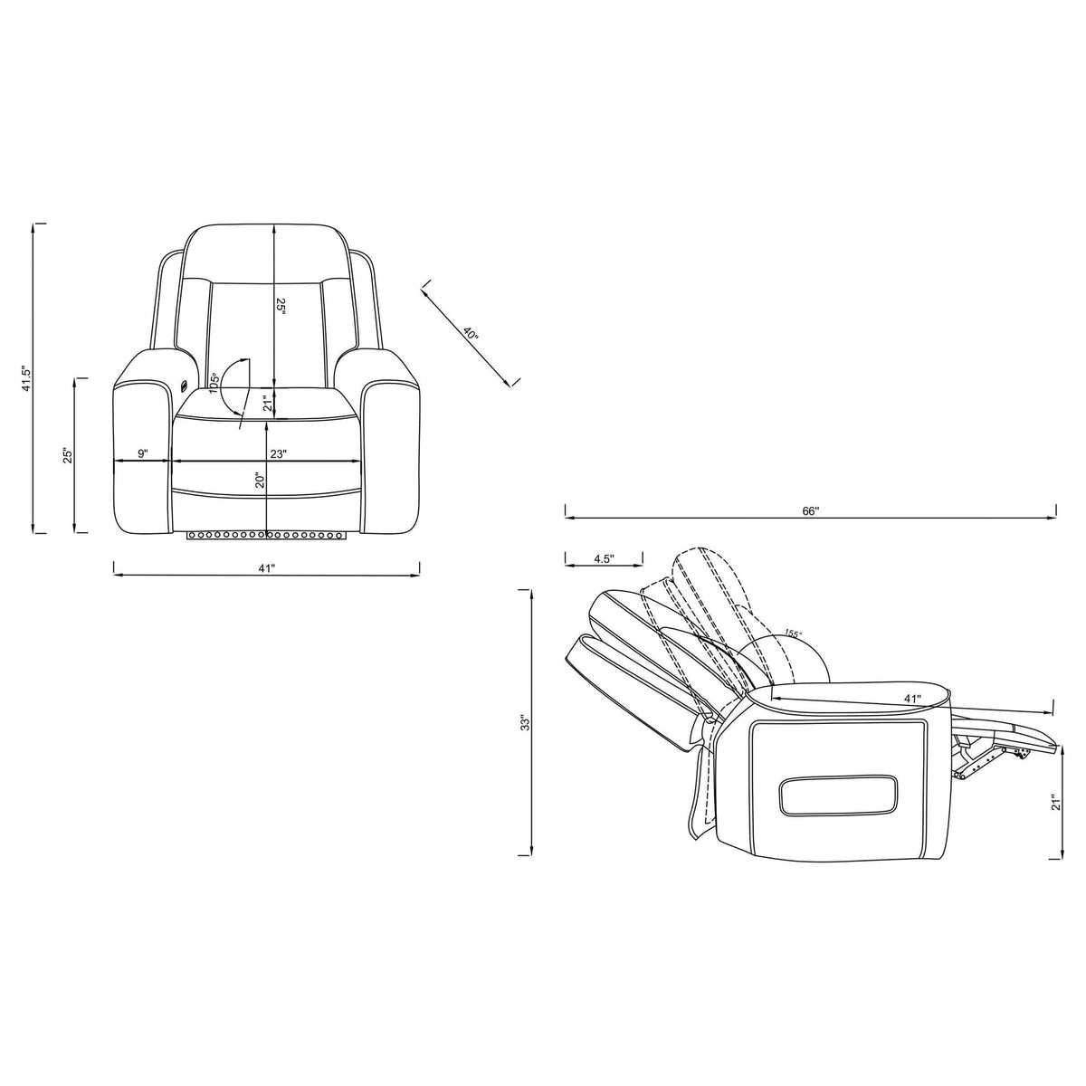 Rojas Dual Power Recliner with LED Accent Lighting in Black Faux Leather — product view