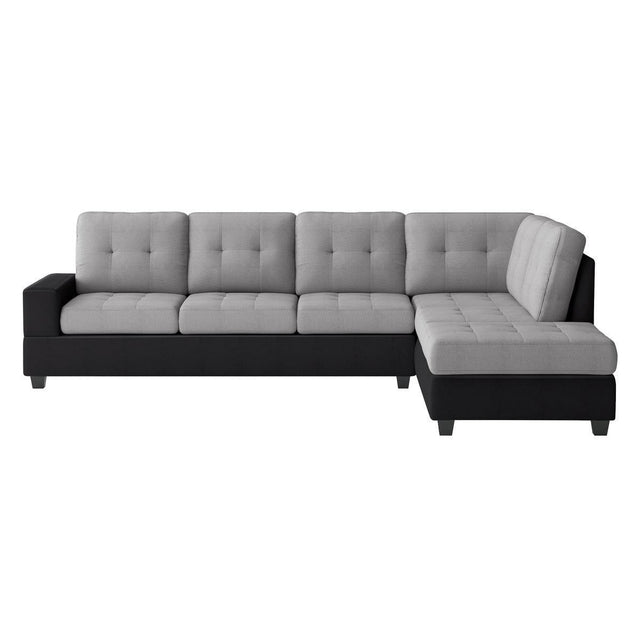 Gray/Black Traditional Solid Wood, Plywood Fabric Upholstered Tufted Ottoman Sectional - Ella Furniture
