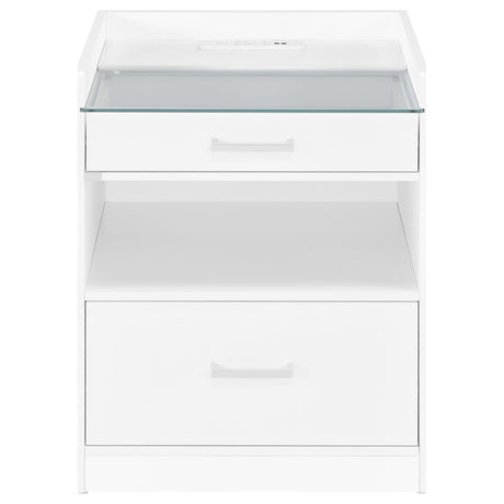 Furda White High Gloss 2-Drawer LED Nightstand with Speaker — product image 4