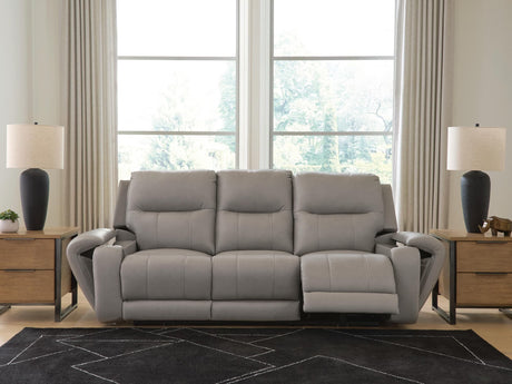 Real Moments Ash Leather Power Reclining Sofa with Audio Seating — product image 7