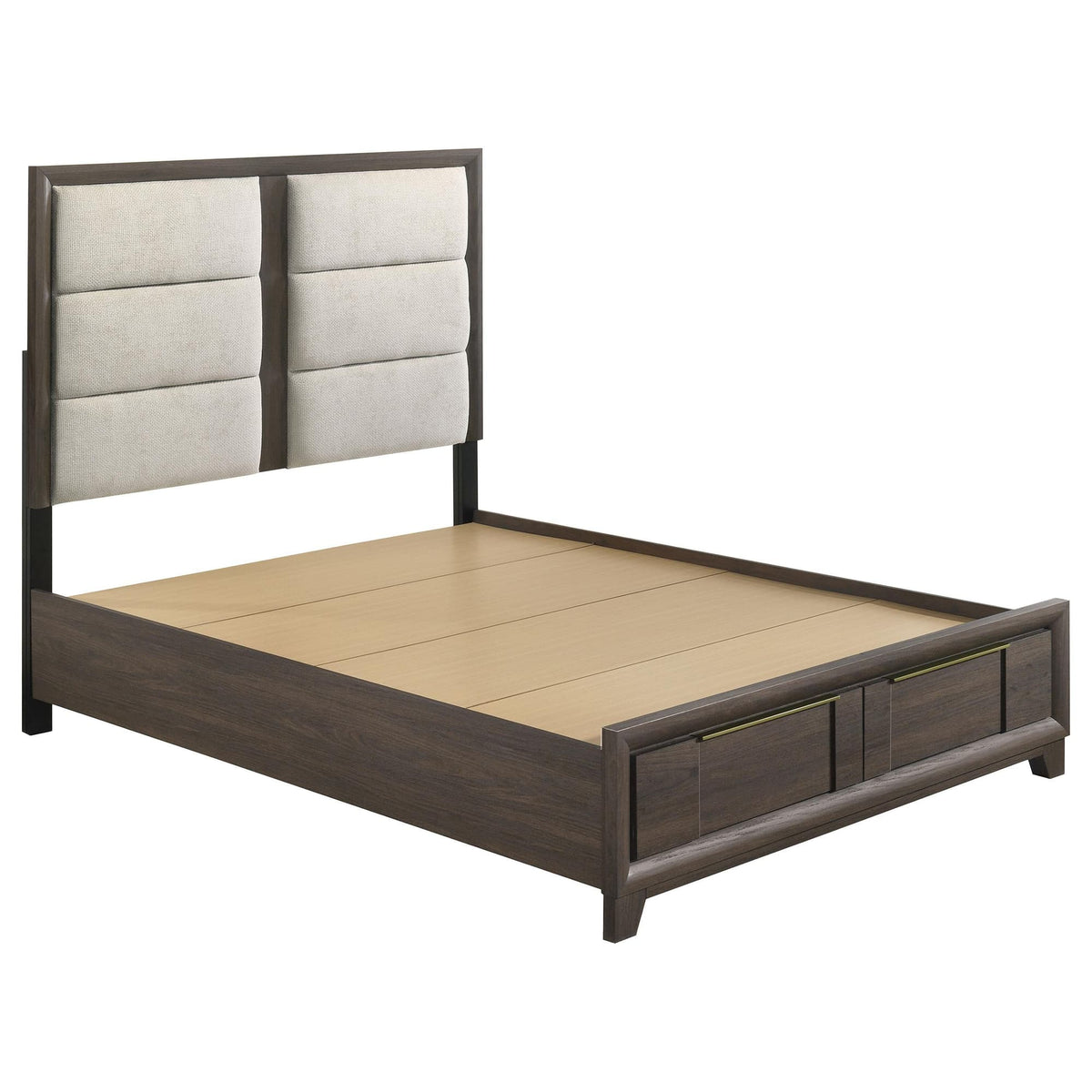 Farre Eastern King Upholstered Storage Platform Bed Dark Brown — product view