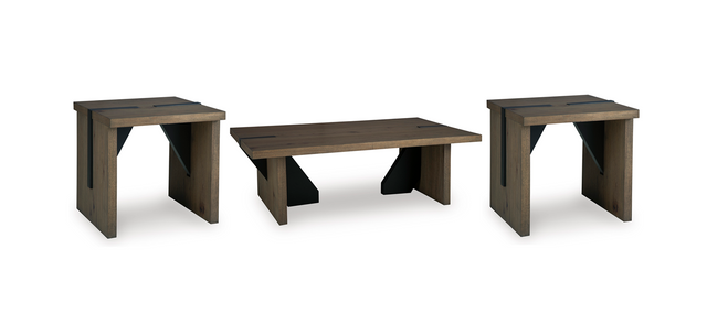 Brown Rustic Oak Veneer 3-Piece Coffee Table Set — product view