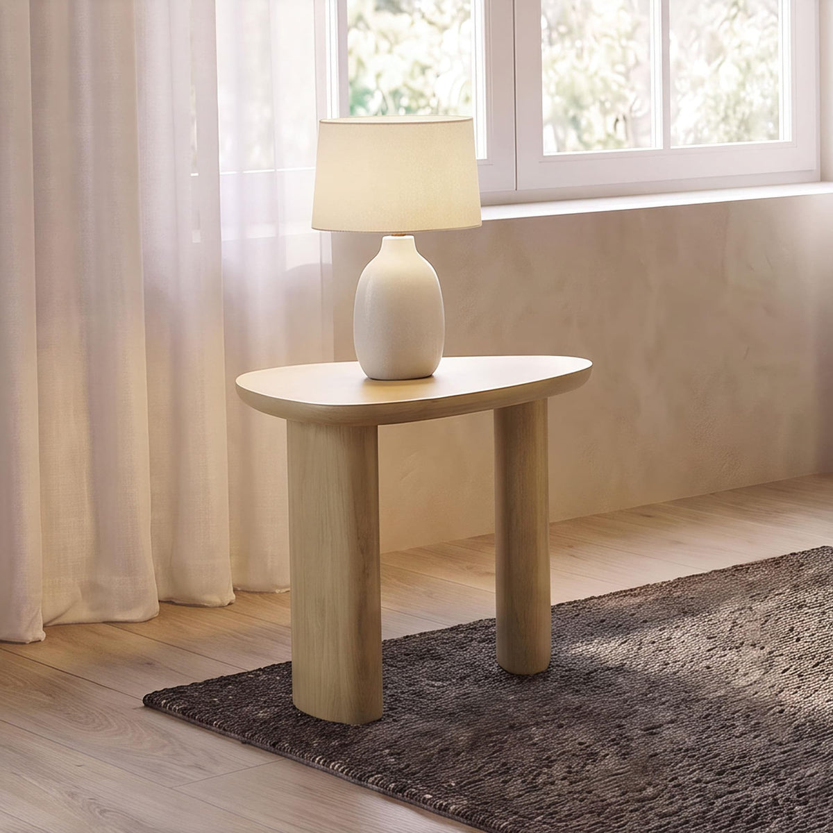 Arjona Contemporary Triangular End Table with Oak Veneer Honey Oak — product image 2