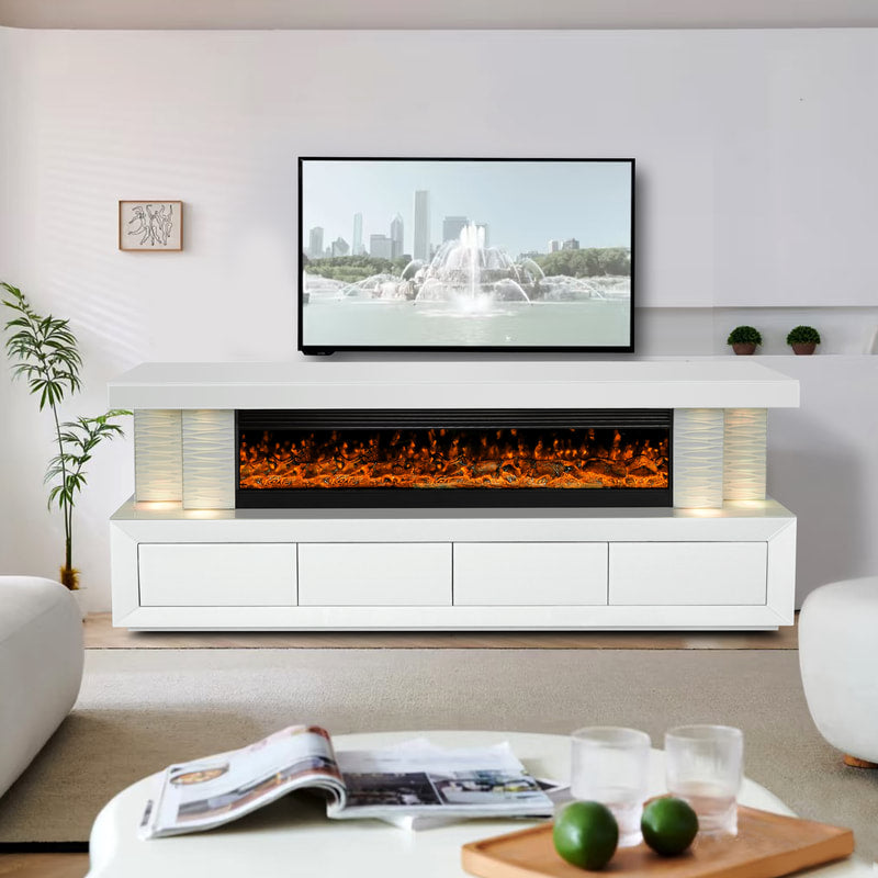 A97 White TV Stand Fireplace