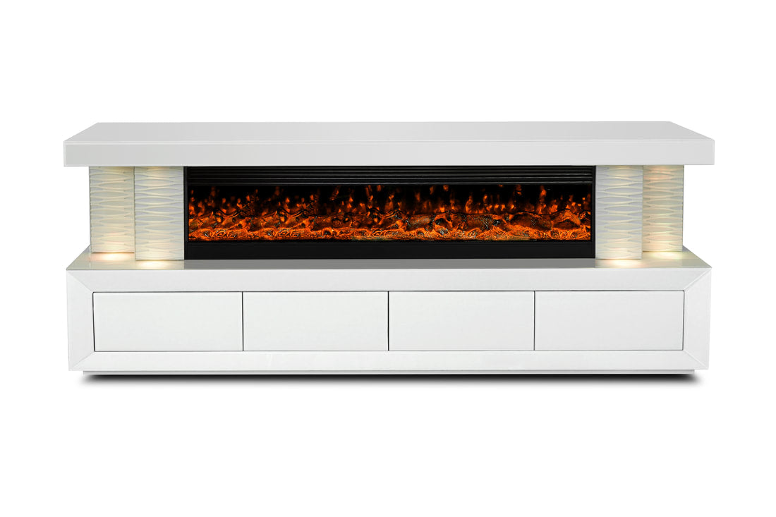 A97 White TV Stand Fireplace