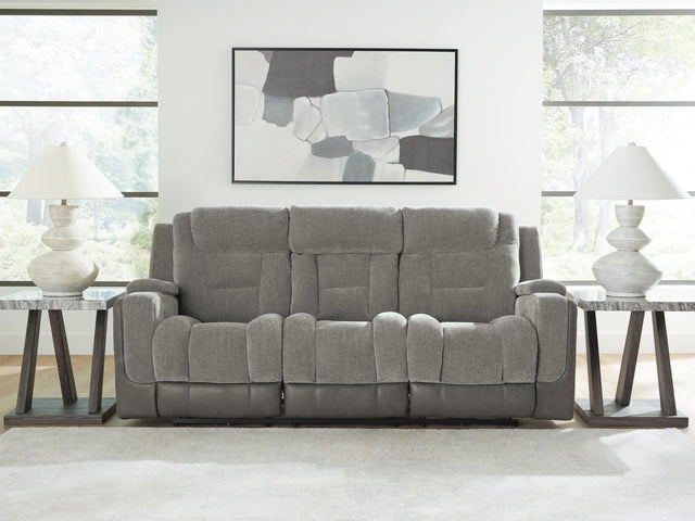 Mixed Motion Shadow Chenille / Faux Leather Power Reclining Sofa — product view