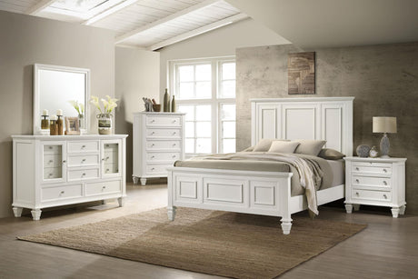 Sandy Beach White Queen Panel Bed Bedroom Set with Dresser, Mirror, NightStand, and Chest — product image 18