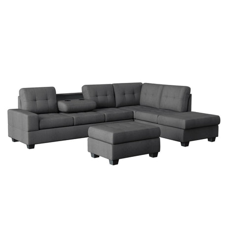Dark Gray Traditional Modern Solid Wood And Plywood Fabric Upholstered Tufted Sectional - Ella Furniture