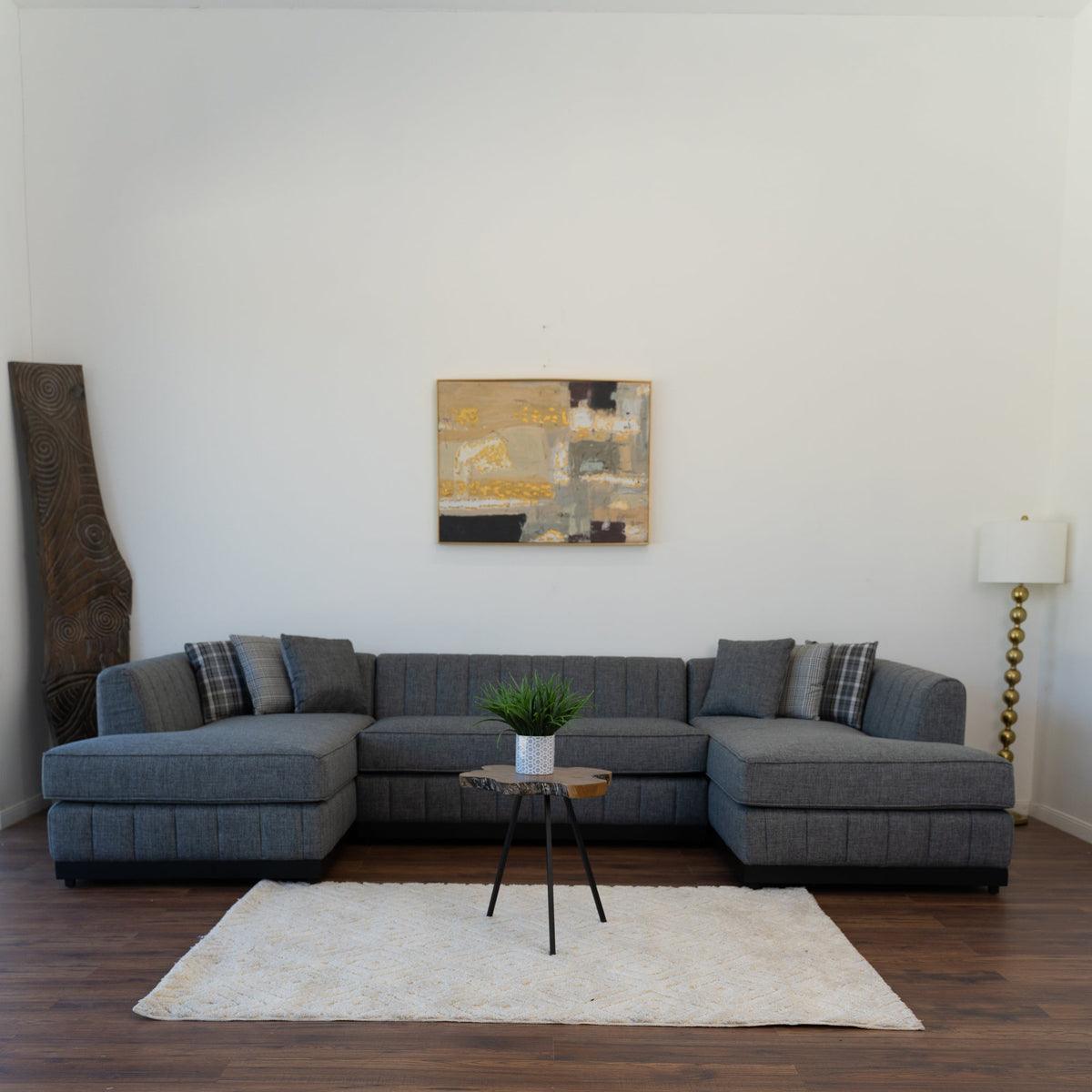 Abigail Gray Linen Double Chaise Sectional - Ella Furniture