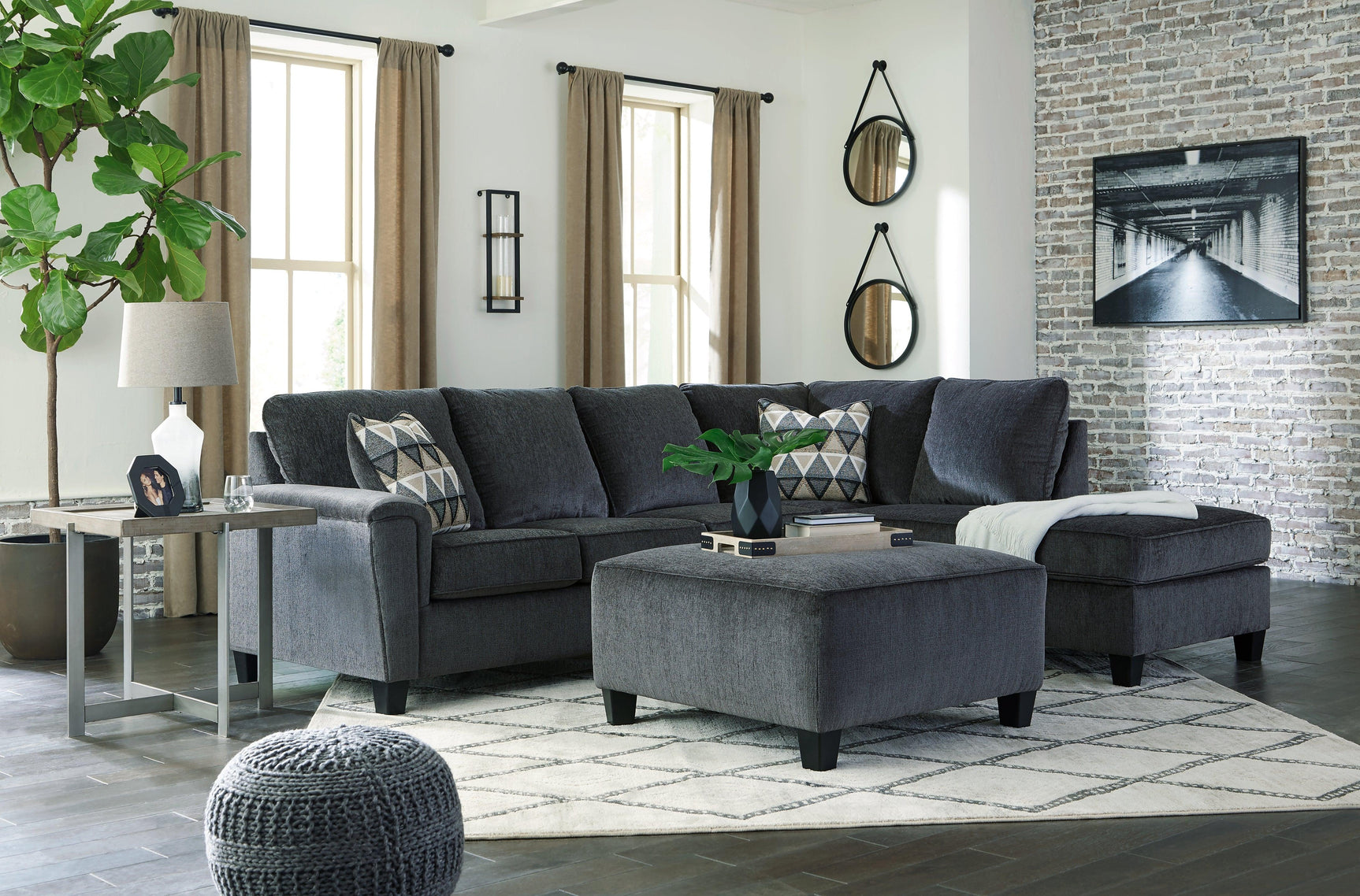 Abinger Smoke 2-Piece Sectional With Ottoman - Ella Furniture