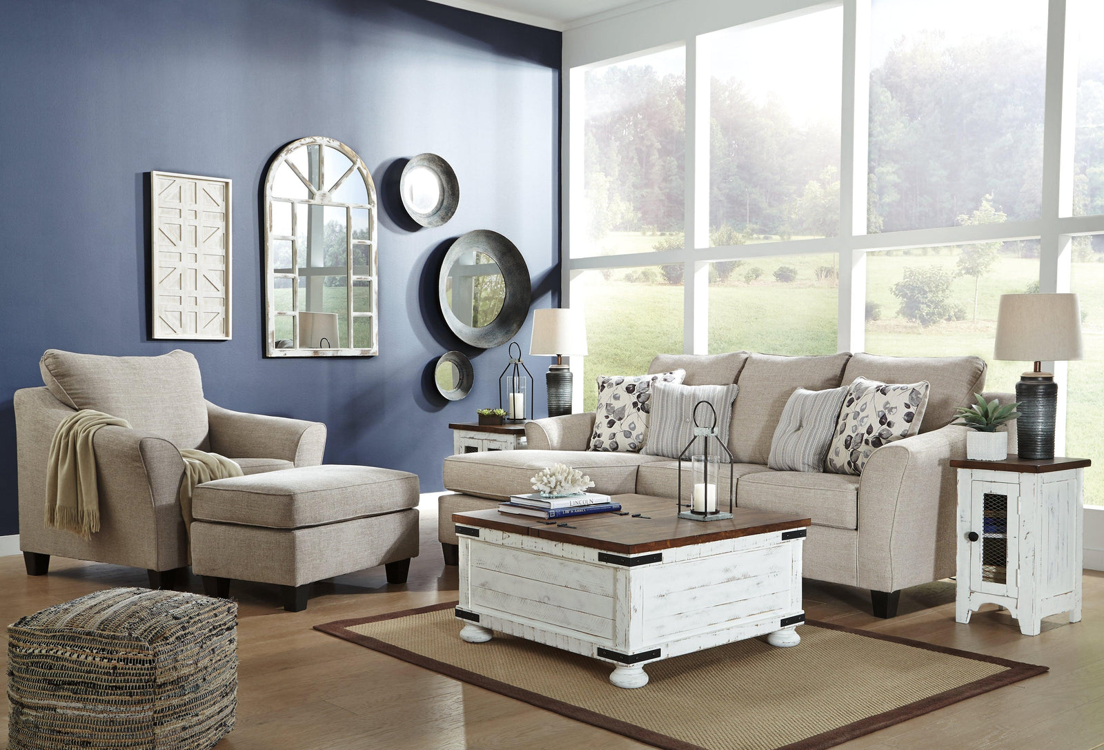 Abney Driftwood Sofa Chaise, Chair, And Ottoman - Ella Furniture