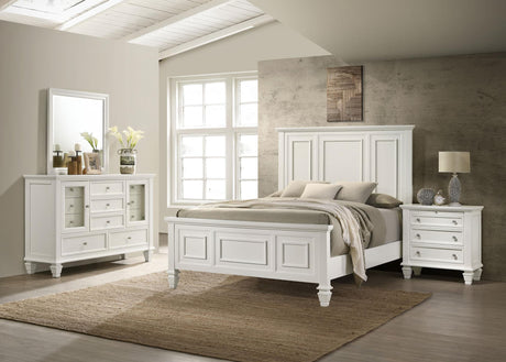 Sandy Beach White Queen Panel Bed Bedroom Set with Dresser, Mirror, NightStand, and Chest — product view