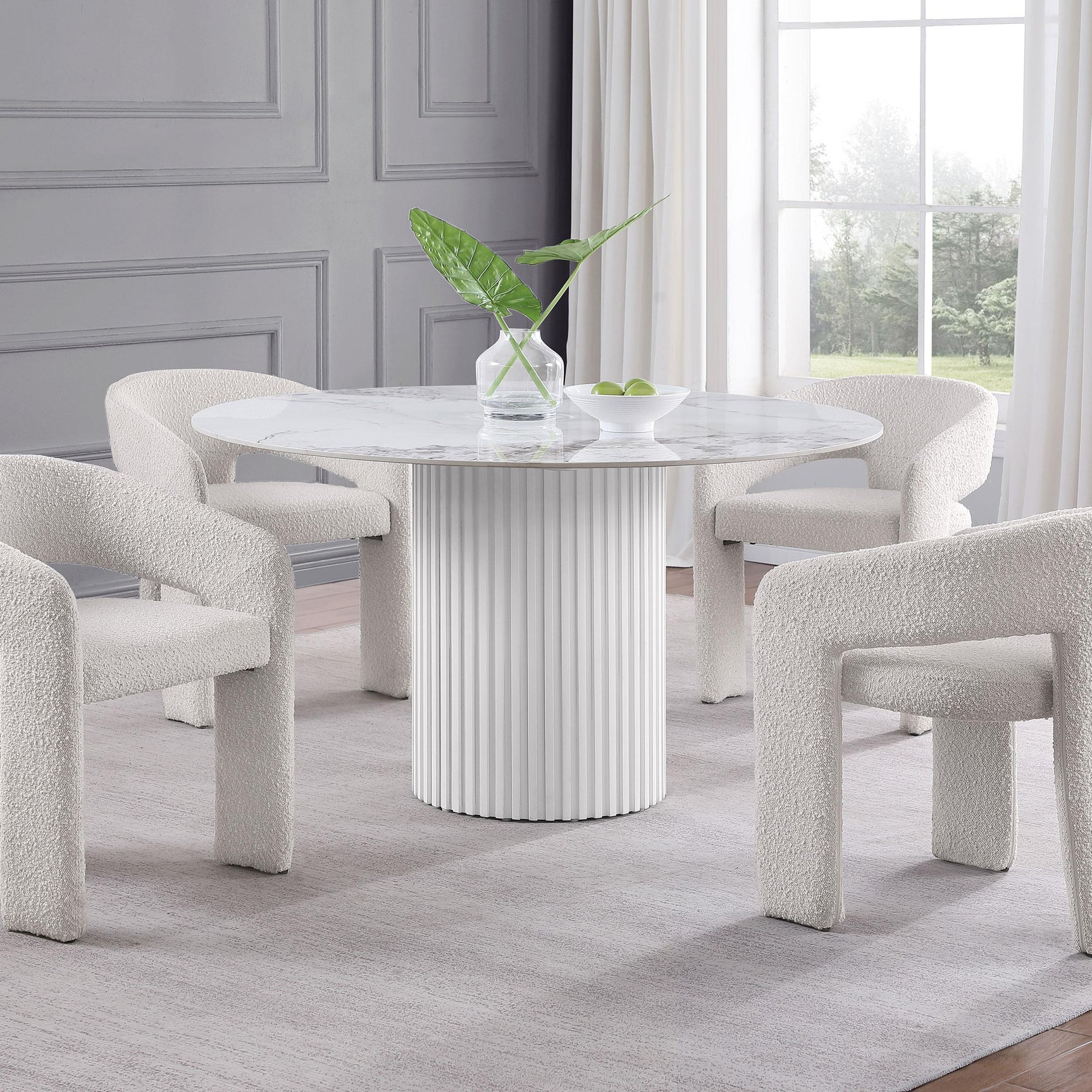 Acadia Round 53-inch Sintered Stone Top Dining Table White 105580 - Ella Furniture
