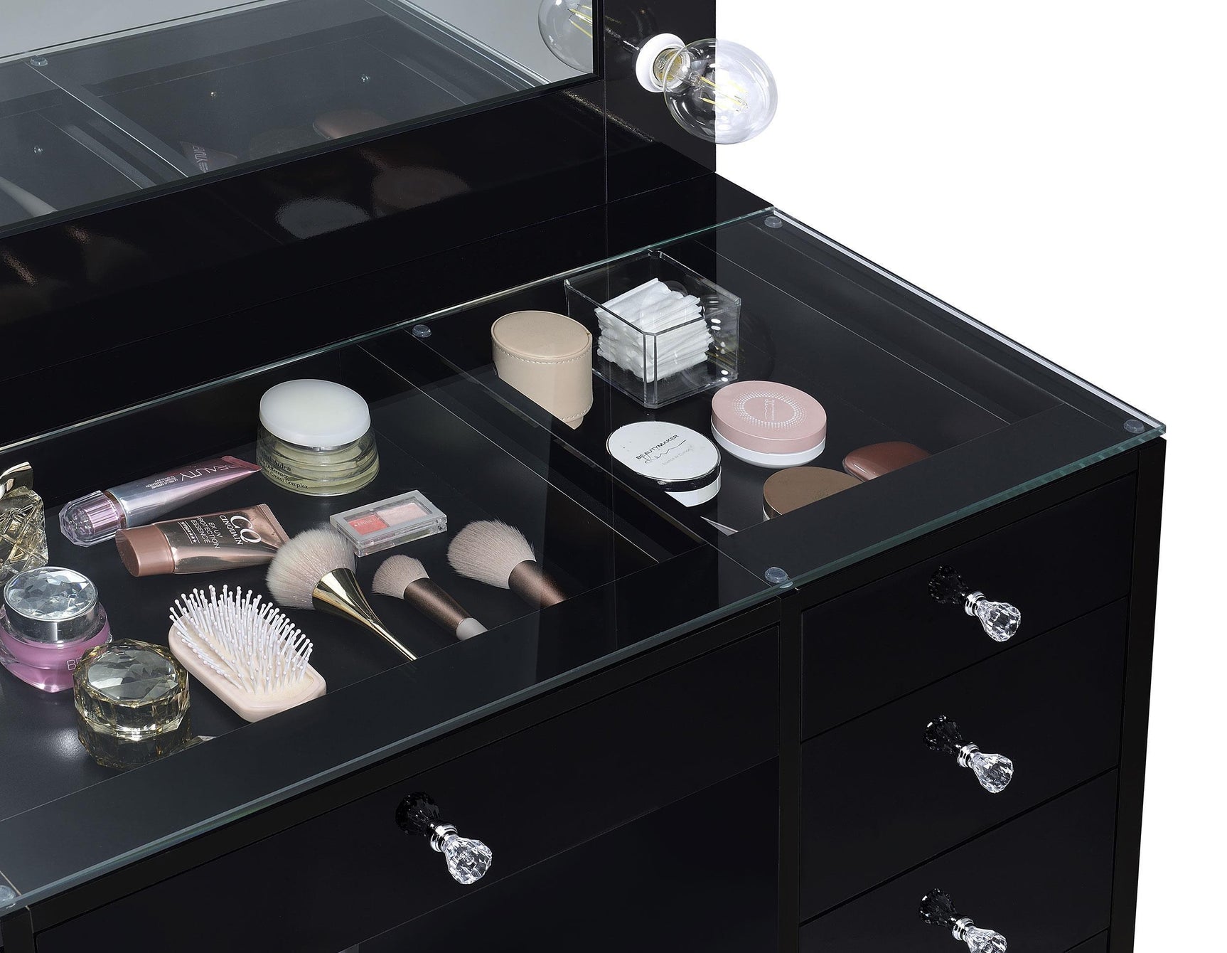 Acena 7-drawer Vanity Set with Lighting Black High Gloss 931144 - Ella Furniture