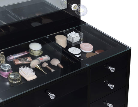 Acena 7-drawer Vanity Set with Lighting Black High Gloss 931144 - Ella Furniture