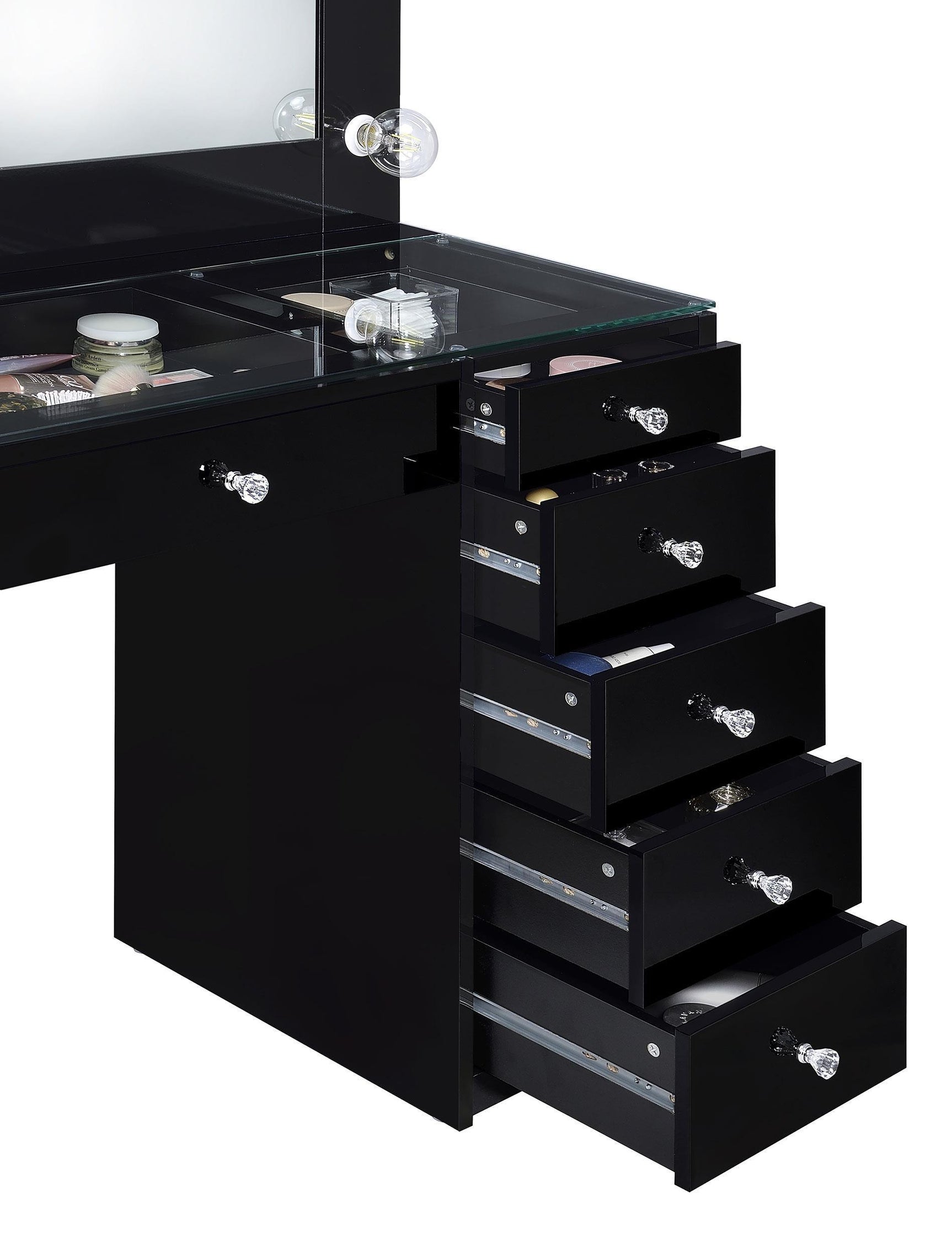 Acena 7-drawer Vanity Set with Lighting Black High Gloss 931144 - Ella Furniture