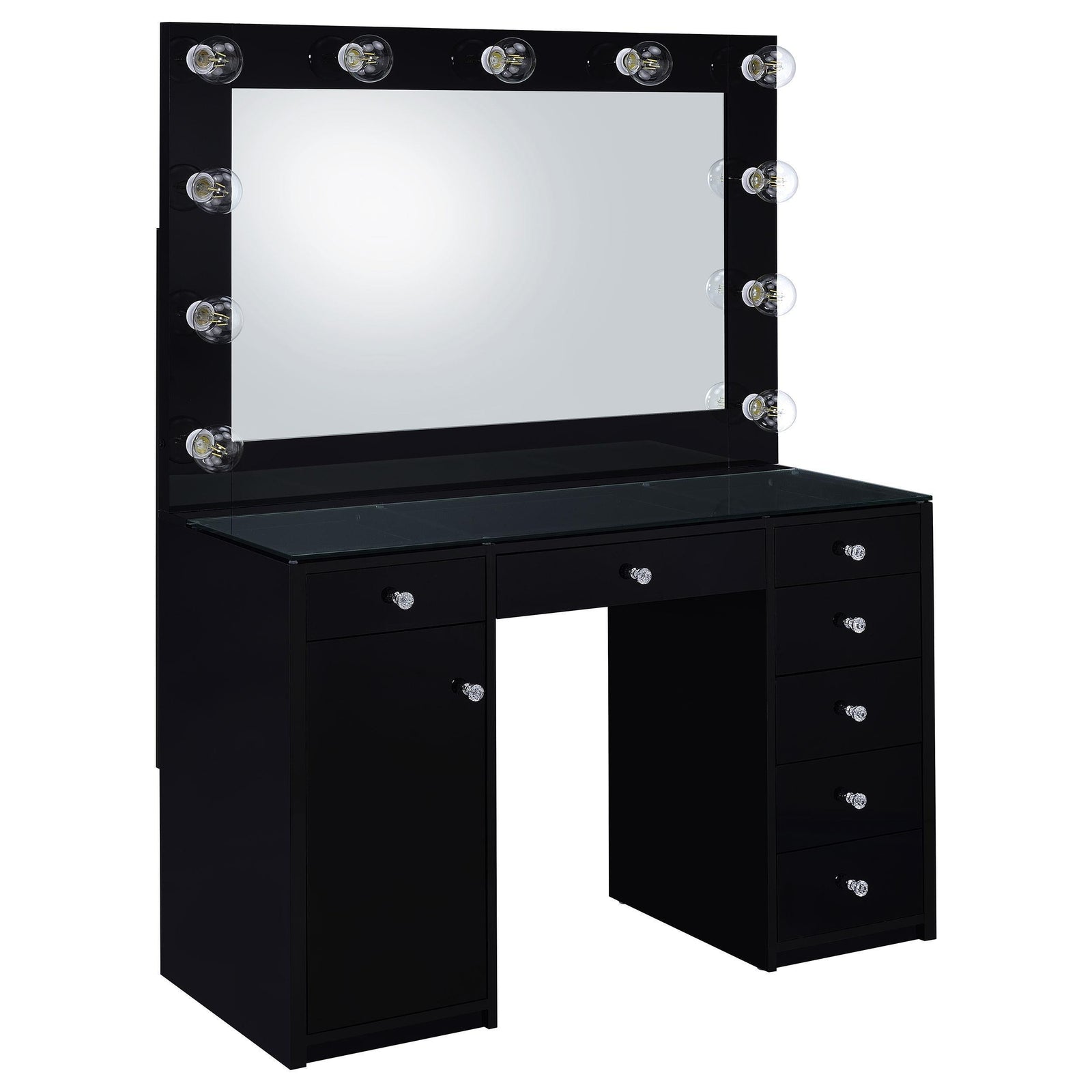 Acena 7-drawer Vanity Set with Lighting Black High Gloss 931144 - Ella Furniture