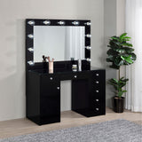 Acena 7-drawer Vanity Set with Lighting Black High Gloss 931144 - Ella Furniture