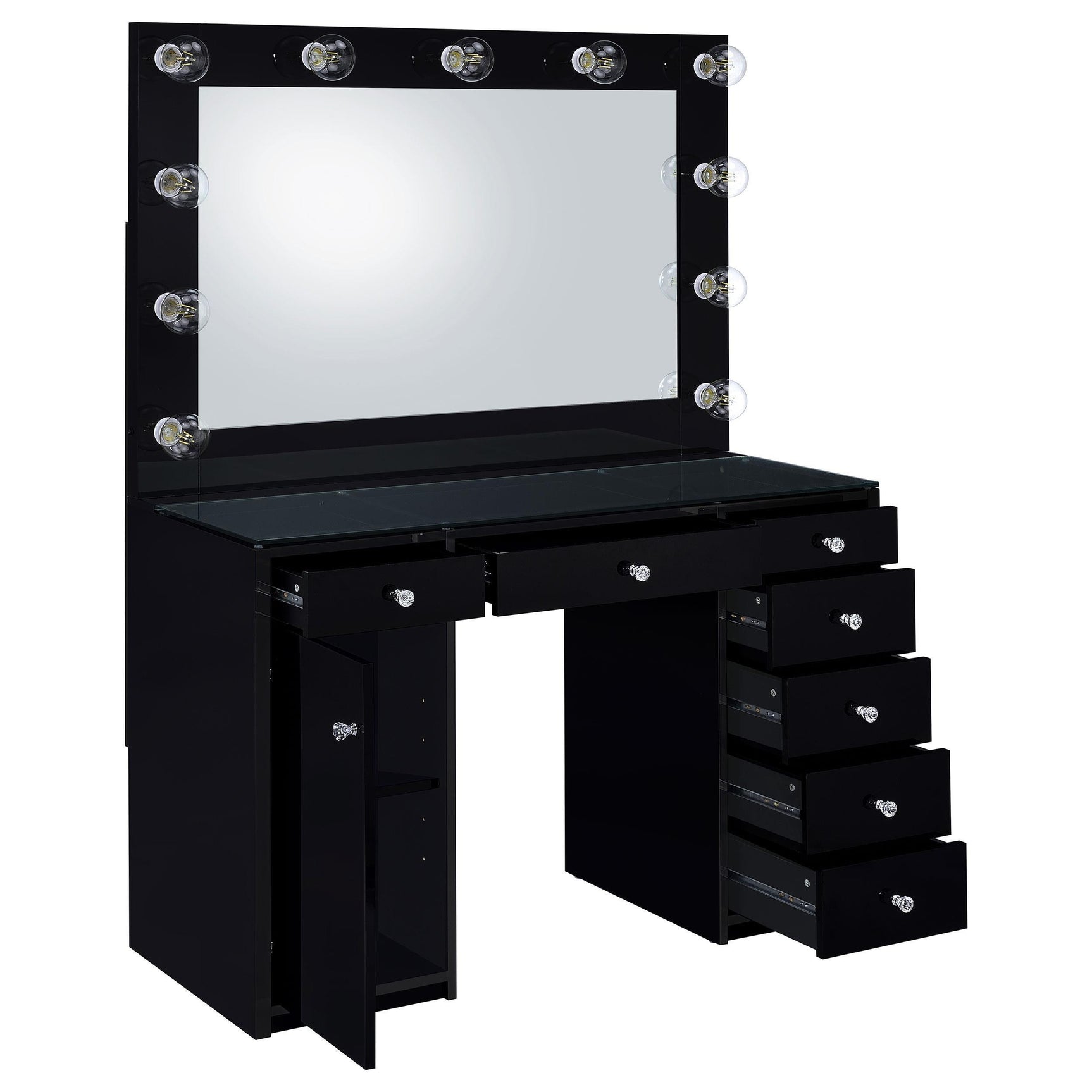 Acena 7-drawer Vanity Set with Lighting Black High Gloss 931144 - Ella Furniture