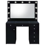 Acena 7-drawer Vanity Set with Lighting Black High Gloss 931144 - Ella Furniture