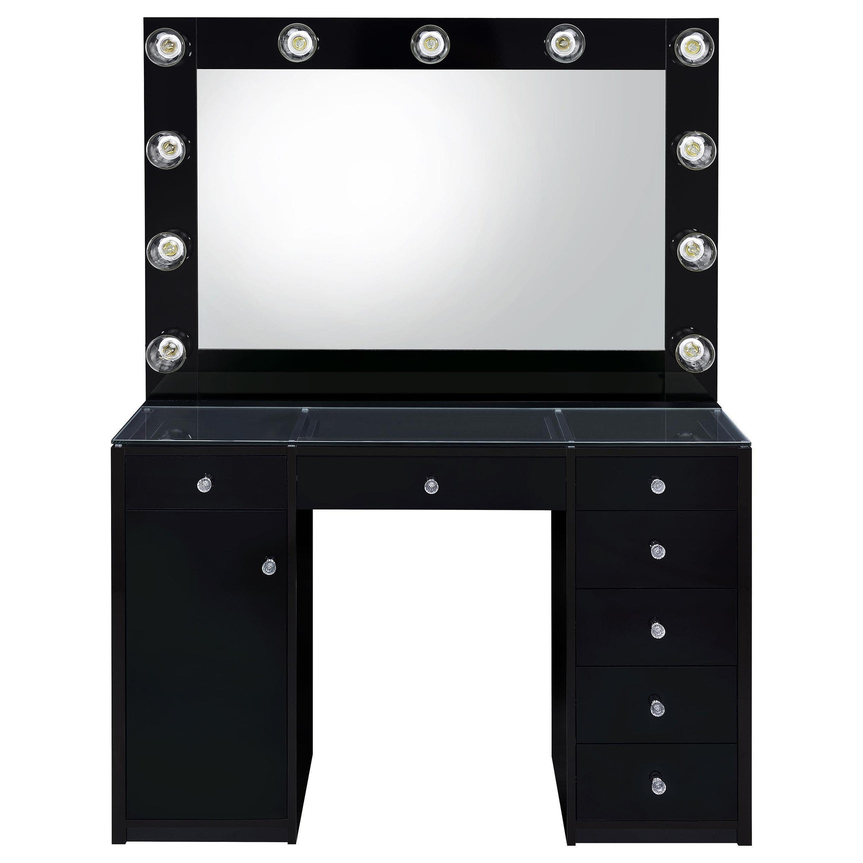 Acena 7-drawer Vanity Set with Lighting Black High Gloss 931144 - Ella Furniture