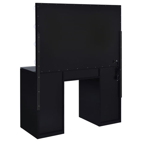 Acena 7-drawer Vanity Set with Lighting Black High Gloss 931144 - Ella Furniture