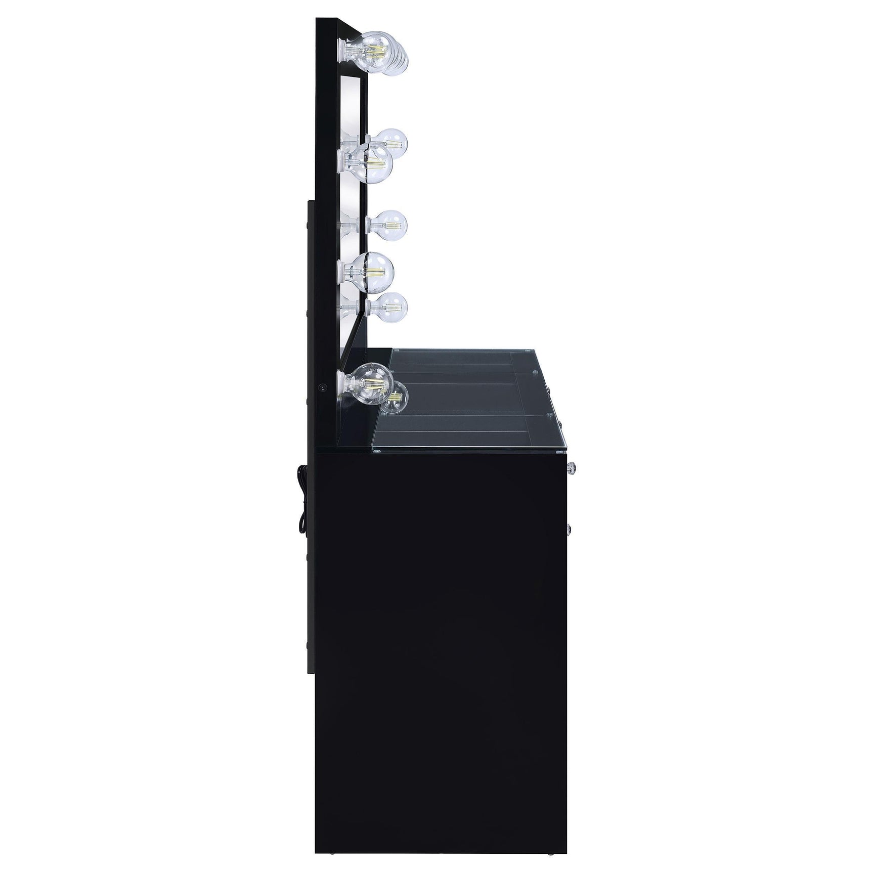 Acena 7-drawer Vanity Set with Lighting Black High Gloss 931144 - Ella Furniture