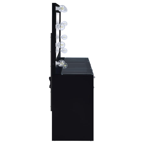 Acena 7-drawer Vanity Set with Lighting Black High Gloss 931144 - Ella Furniture