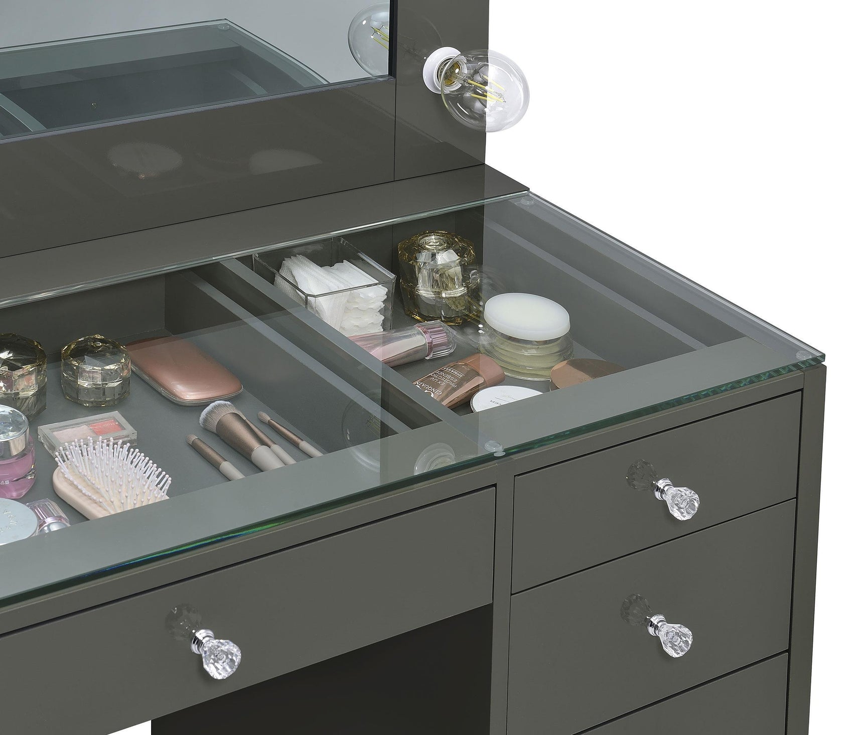 Acena 7-drawer Vanity Set with Lighting Grey High Gloss 931145 - Ella Furniture