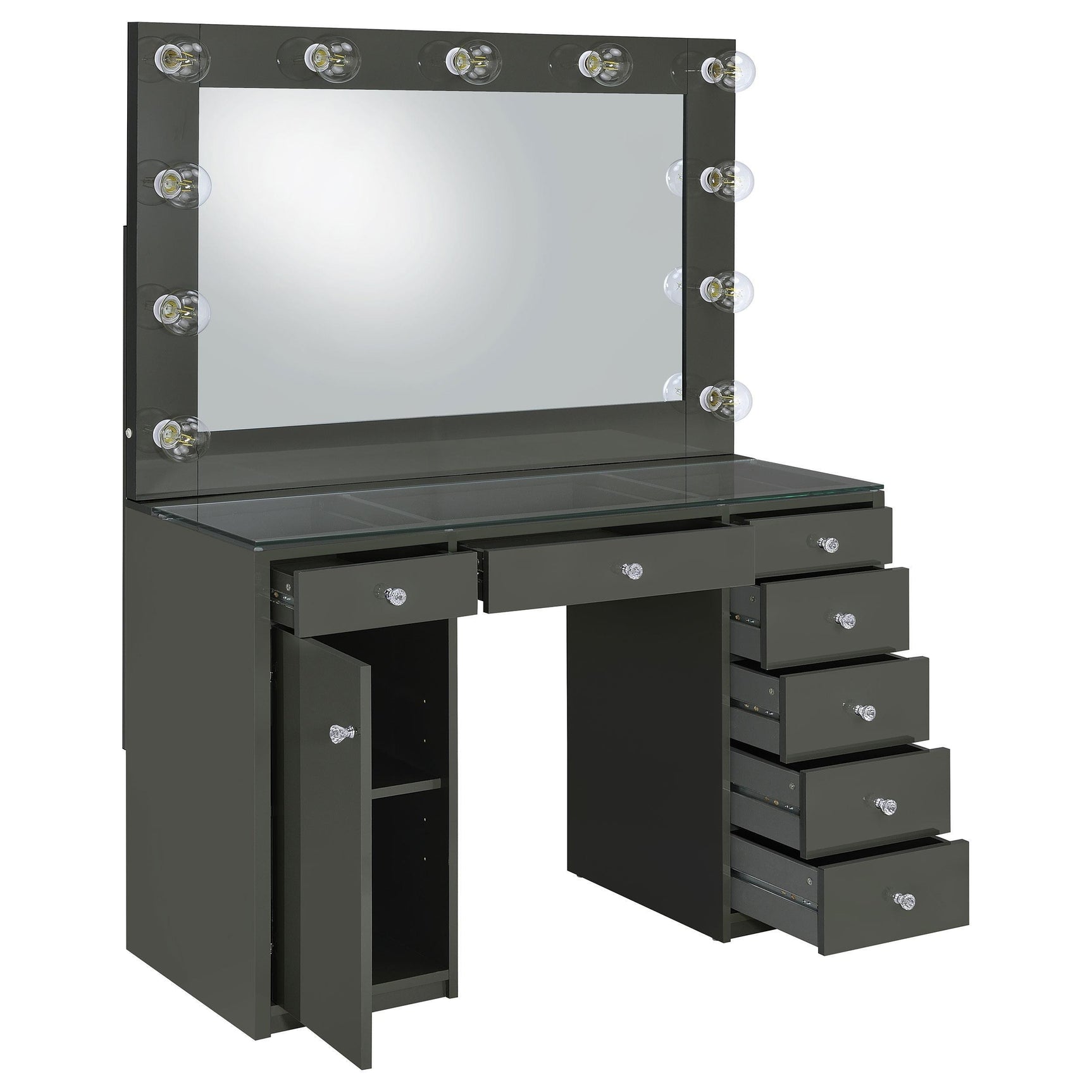 Acena 7-drawer Vanity Set with Lighting Grey High Gloss 931145 - Ella Furniture