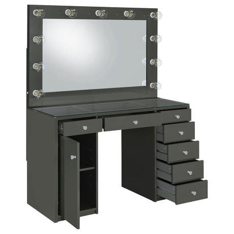 Acena 7-drawer Vanity Set with Lighting Grey High Gloss 931145 - Ella Furniture