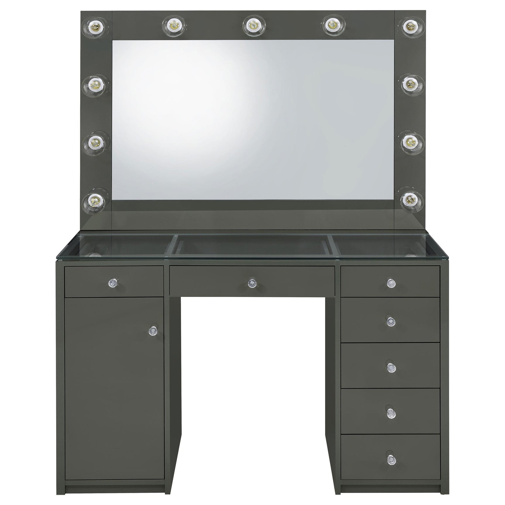 Acena 7-drawer Vanity Set with Lighting Grey High Gloss 931145 - Ella Furniture