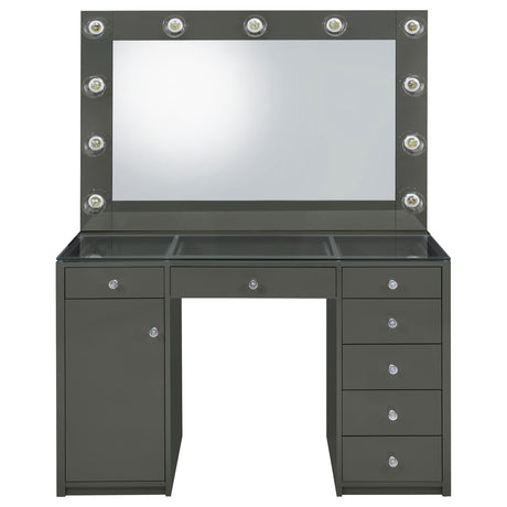 Acena 7-drawer Vanity Set with Lighting Grey High Gloss 931145 - Ella Furniture