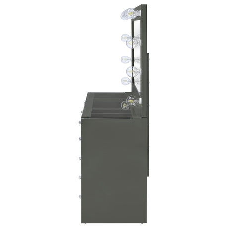 Acena 7-drawer Vanity Set with Lighting Grey High Gloss 931145 - Ella Furniture