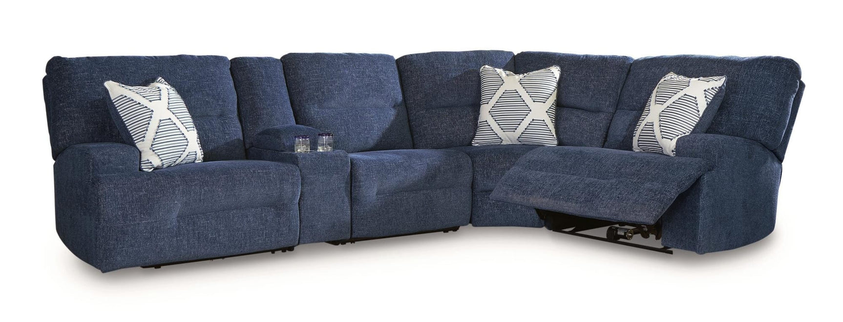 Acklen Place Navy 5-Piece Power Reclining Sectional with Storage Console from Ella Furniture