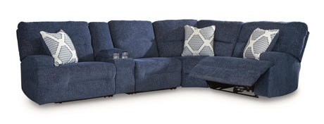 Acklen Place Navy 5-Piece Power Reclining Sectional with Storage Console from Ella Furniture