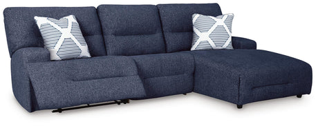 Acklen Place Navy Performance Fabric,Next-Gen Nuvella™ 3-Piece Power Reclining Sectional angled view