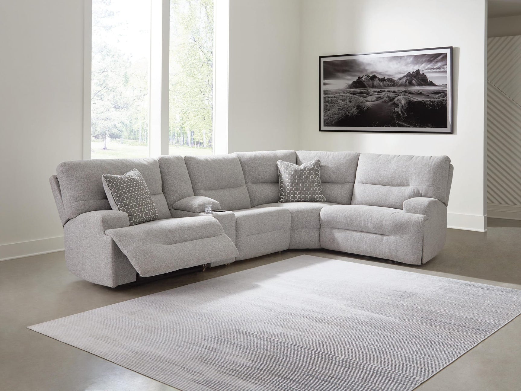 Acklen Place Pewter 5-Piece Power Reclining Sectional with Storage Console from Ella Furniture