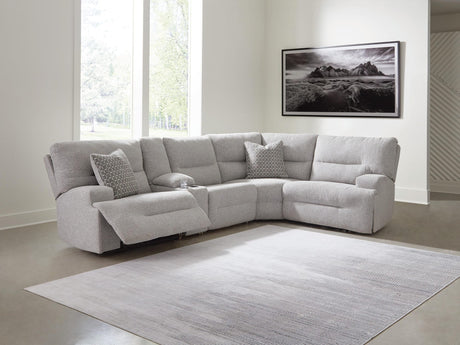 Acklen Place Pewter 5-Piece Power Reclining Sectional with Storage Console from Ella Furniture